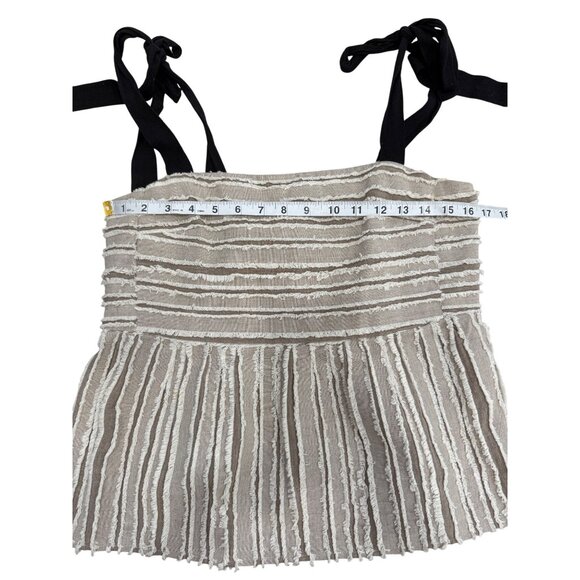 Anthropologie Maeve Soeli Textured Fringe Tank Top Black Ribbon Strap Size M - Picture 4 of 8